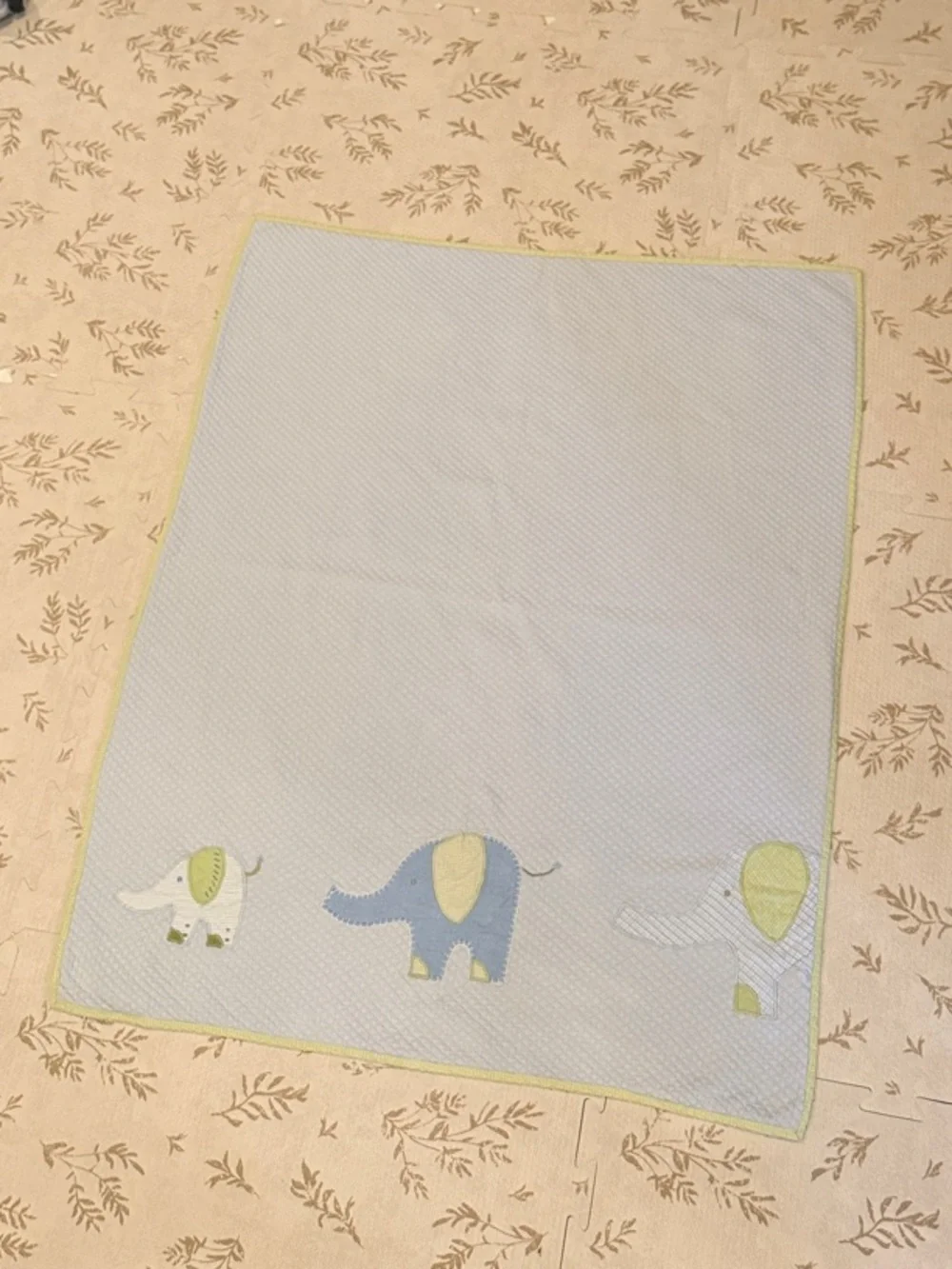Pottery Barn Kids Blue and Green Elephant Baby Quilt